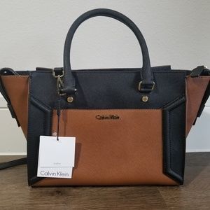 NWT Calvin Klein Black & Brown Leather Handbag